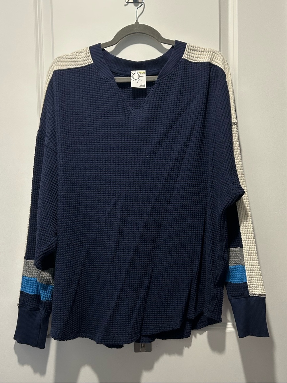 OFFLINE By Aerie Wow! Waffle Notch Neck Long Sleeve Tee XL Navy Baggy Oversized